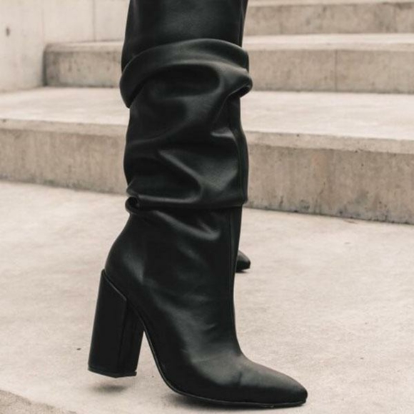 Hazel Slouched Chunky Heels Boots - Nude & Mocha - Picture 6 of 6